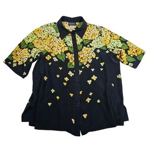 Vintage 90's Bob Mackie Wearable Art Silk Floral Button‎ Down Blouse 1X Plus